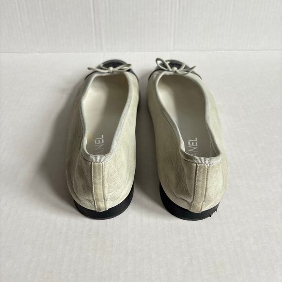Chanel Cap Toe CC Logo Ballet Flats Gray Black Patent Leather Shoes Size EU 41 - Picture 7 of 16